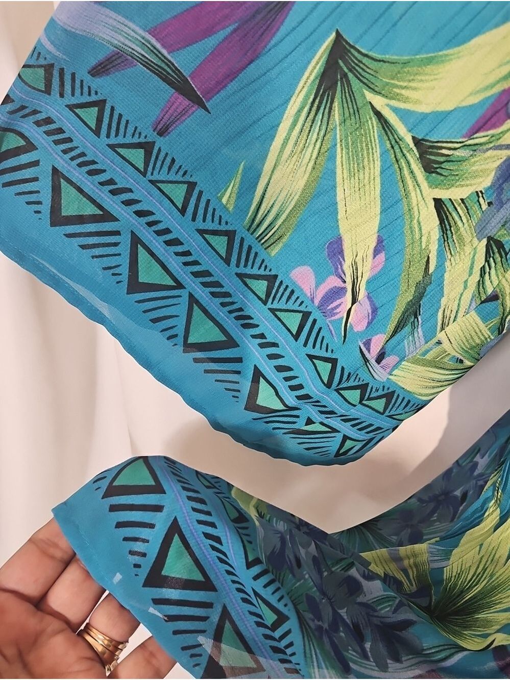 Catherines Plus Size 22-24W Teal Tropical Boho Tunic Crochet Lace Top XXL Summer - Picture 7 of 17